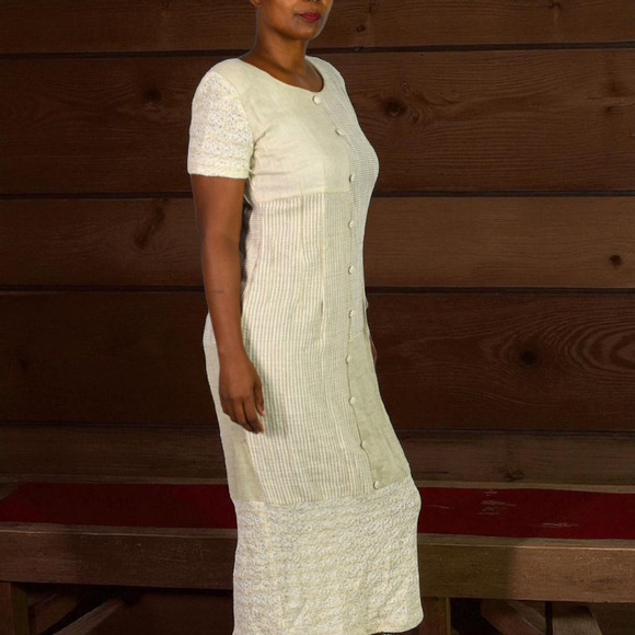 KC Spencer Column Straight Midi Dress Tan Mixed Print Checks Gingham Deadstock 8 - Picture 10 of 16